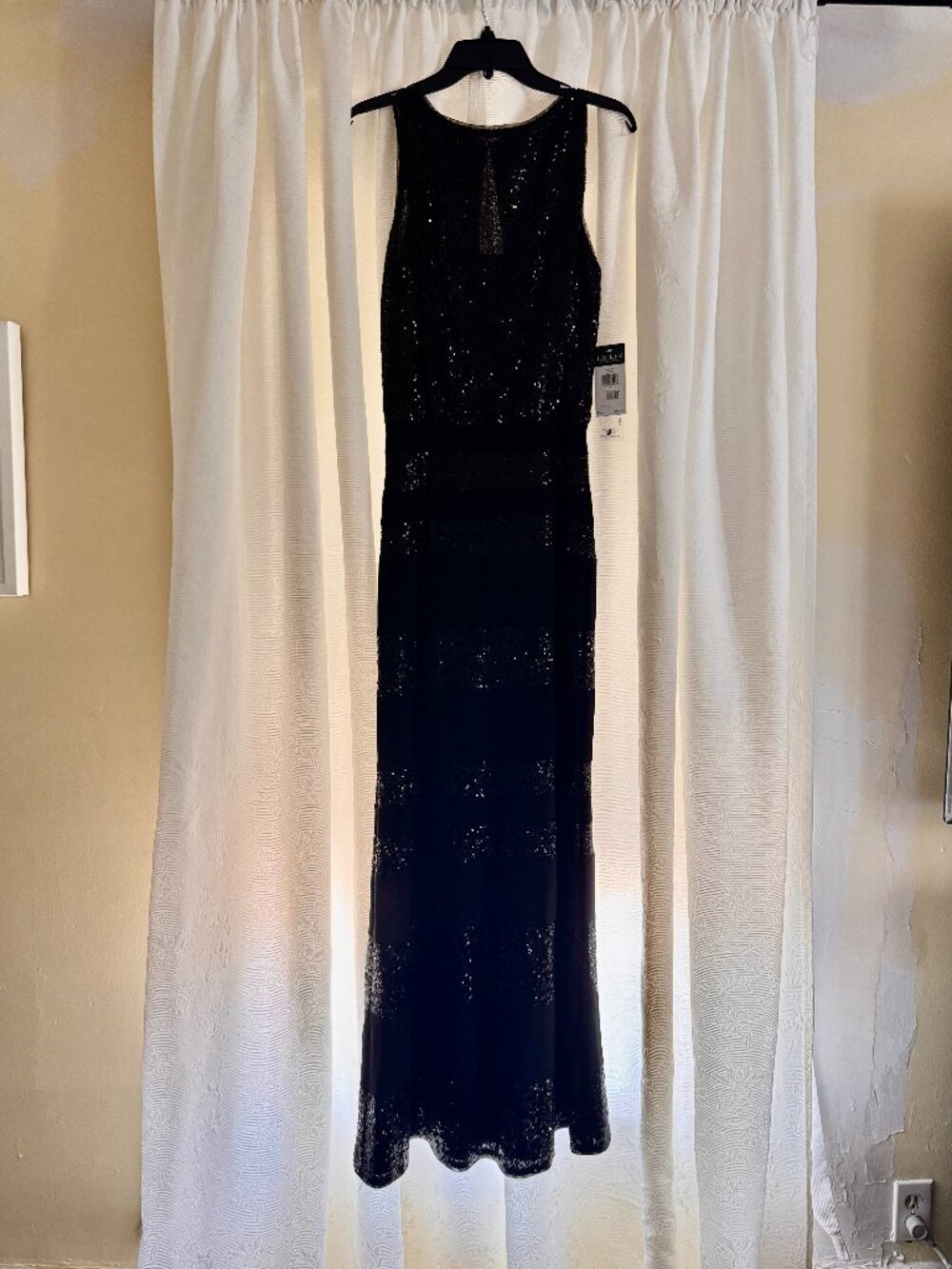 Ralph Lauren Black Evening Gown – Sequin Bodice and – Floor Length – NWT, size 4